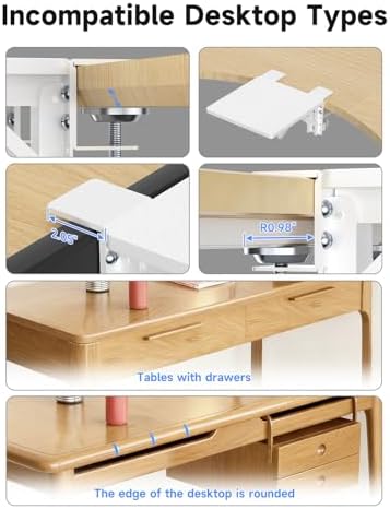 suptek Ergonomics Desk Extender Tray, 9.5"x9.1" Clamp on Table Mount Arm Wrist Rest Shelf, 90° Foldable Computer Arm Rest for Desk, White, DSF3W