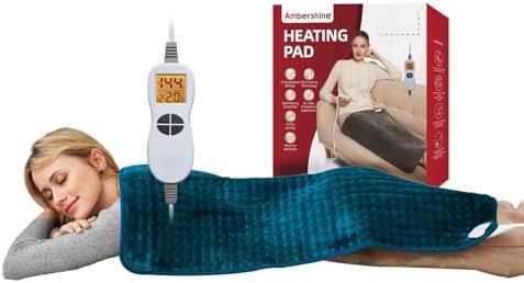 Ambershine 17''x33'' XXXL King Size Heating Pad with 12 Temperature Settings & 4 Auto-Off Countdown Timers, Pain Relief for Back/Neck/Shoulders/Abdomen/Legs(Dark Teal)