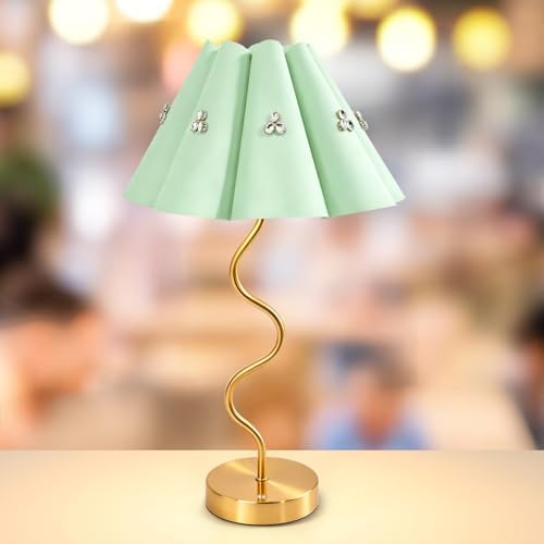 Cordless Rechargeable LED Table Lamp, Portable Desk lamp Battery, 3 Color Stepless Dimming with Memory Function, Suitable for Outdoor, Dinner, Patio & Restaurant. (Green with Diamonds)