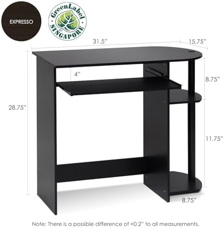 Furinno Simplistic Easy Assembly Computer Desk, With Keyboard Tray, Espresso/Black