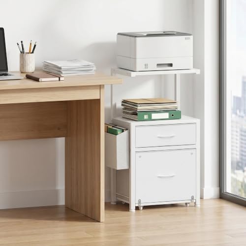 HIGDBFE File Cabinet with 2 Fabric Drawers and Printer Stand, White