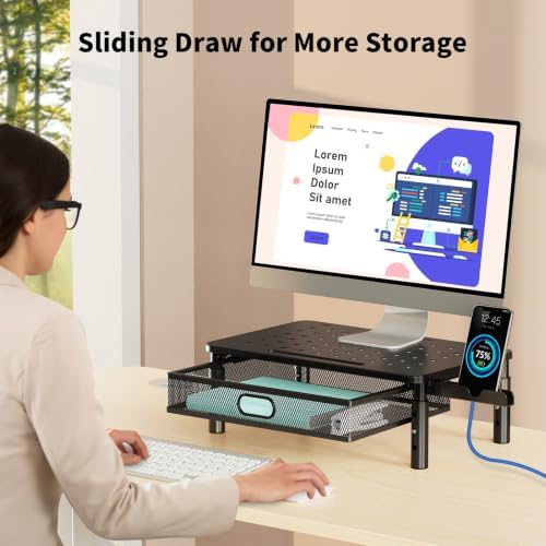 Zimilar 2 Pack Monitor Stand Riser with Metal Drawer, 3 Height Adjustable