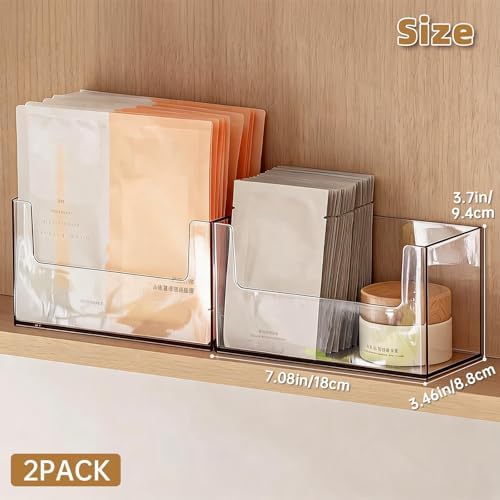 PAVSTINE 2 Pack Clear Medicine Cabinet Organizer, Slim Open Face Mask Storage Box for Sheet Masks and Skincare, Space-Saving Makeup Holder for Bathroom, Vanity, Countertop