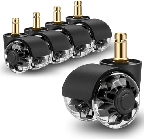 Office Chair Wheels,Set of 5 Replacement Wheels for All Hardwood and Carpet Floors,Heavy Duty Rollerblade Style Computer Desk Gaming Home Chair Casters Wheels（Black 10 x 22mm FIT 1KEA ONLY
