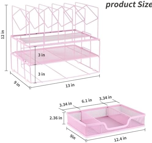 Desk Organizers and Accessories, 2-Tier Desk Organizer with Drawer, Pink