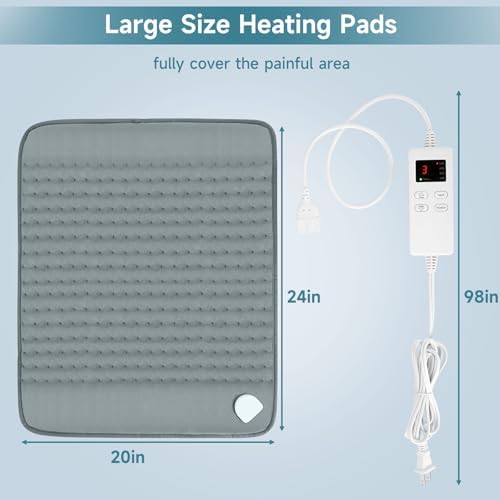20" x 24" Heating Pad for Back Knee Leg Muscle Pain Cramps Relief, Electric Heating Pad for Women Mom Gifts with Moist Dry Option & 6 Heat Levels & Auto Off (Gray)