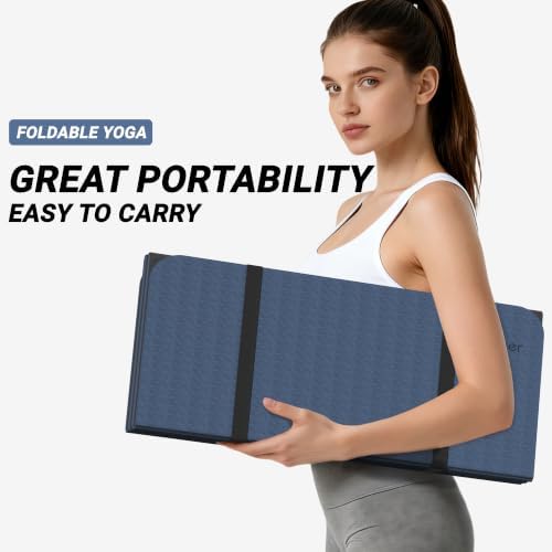 READAEER Foldable Fitness Yoga Mat | 2/5" (10mm) Extra Thick | Non-Slip TPE | 75x26" Extra Long-Wide | Portable & Easy Store | for Yoga, Pilates, Home Gym & Full-Body Workouts