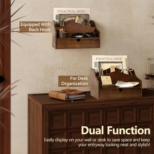 Rebee Vision Mail Organizer for Desk with 4-Slot Letter Home Decor, Brown