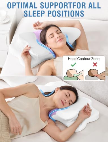DISSA Cervical Neck Pillow for Side Sleepers Ergonomic Contour Memory Foam Pillow with Adjustable Orthopedic Neck Support for Pain Relief - Gift for Christmas & Birthdays - Purple