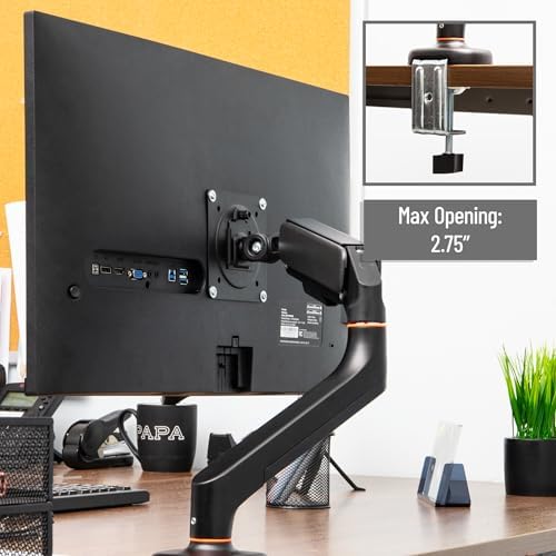 Mind Reader Counter-Balance Gas Spring Monitor Arm, 13"-32" Single Desk Mount, 180° Rotation, Tilt ±65°, Swivel ±180°, VESA 75x75/100x100, 19.8 lb Load, Cable Management, Black