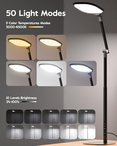LitONES Tall LED Desk Lamps Home Office, Edge-Lit Eye-Care, 50 Light Modes
