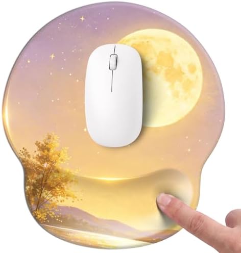 Mouse pad with Wrist Rest,Relieving Pain Memory Foam Computer pad, Ergonomic Desktop Mouse, Silicone Material Mouse pad, with Non-Slip PU Base (Moon)