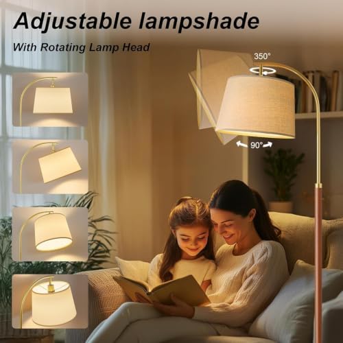 62.5" Gold Floor Lamp for Living Room Dimmable Standing Lamp with Remote