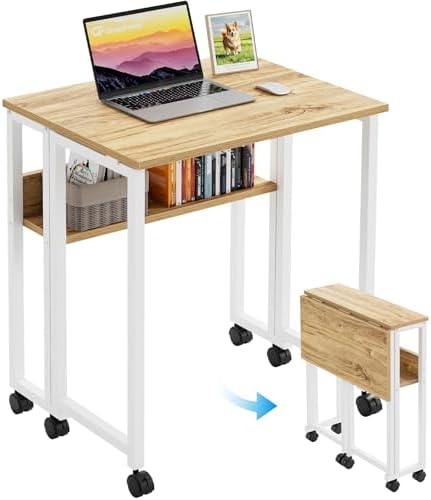 GreenForest Folding Desk with Wheels, 31.5" Rolling Table for Small Spaces