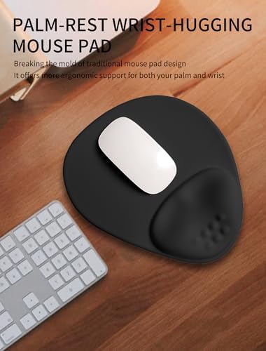 Palm-Rest and Wrist-Hugging Mouse Pad Wrist Rest, Ergonomic Wrist Support with Curve Fitting Cushioned Memory Foam for Carpal Tunnel Pain Relief, 9.9 x 8.3 Inch, Dark Night Black
