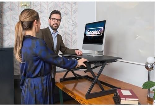 Rocelco 38" Large Height Adjustable Standing Desk Converter - Quick Sit Stand Up Dual Monitor Riser - Gas Spring Assist Tabletop Computer Workstation - Retractable Keyboard Tray - Black (R DADRB-38)