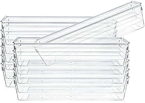 Kingrol 12 Pack Clear Drawer Organizers, 9 x 3 x 2 Inch Drawer Divider Storage Bins, Desk Storage Box Set for Kitchen Bedroom Bathroom Office Craft Supplies