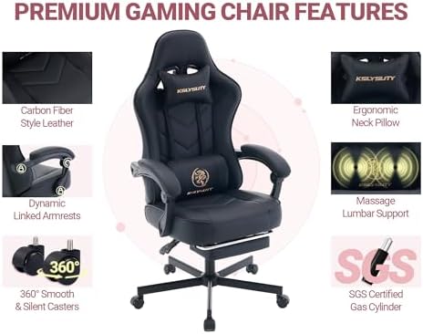 Mistpeople Gaming Chair, Ergonomic High Back Computer Chair with Footrest, Lumbar Support & Pocket Spring Cushion, Comfortable Swivel Home Office Desk Chair for Adults