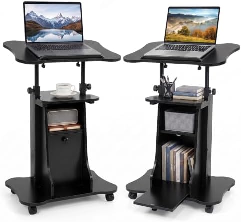 GIANTEX Mobile Podium Stand, Sit-to-Stand Laptop Cart (Black, 2 Pack)