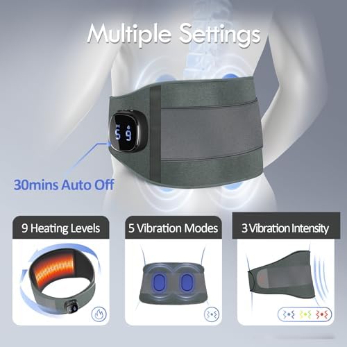 Comfytemp Cordless Portable Heating Pad with Massager for Lower Back Soothing, 9 Heat 5 Vibration 3 Intensity App Control, Rechargeable Cordless Wireless Heated with ifts for Mom Dad Senior, Grey