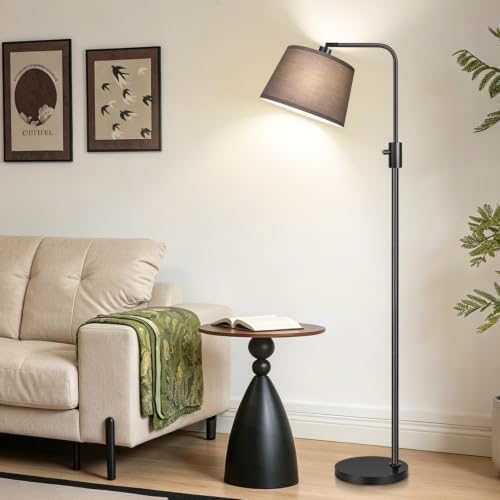 【Upgraded】 Dimmable Black Floor Lamps, 1000 Lumens LED Edison Bulb Included, Arc Black Floor Lamps for Living Room Modern Standing Lamp with Khaki Shade, Tall Lamps for Living Room Bedroom Office