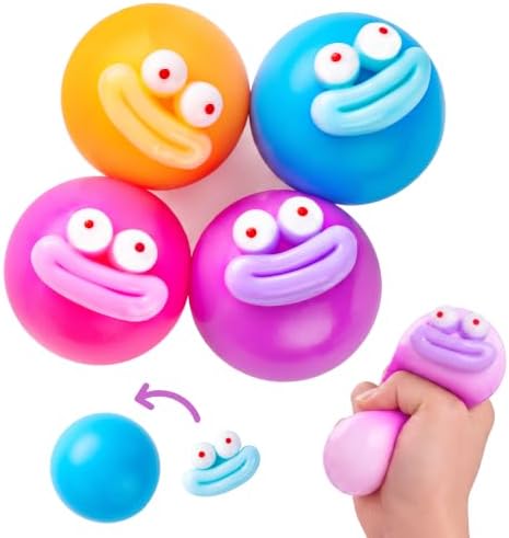 JOYIN 4 Pcs Funny Stress Relief Toys, Cute Face Squishy Stress Ball for Adults & Kids, Slow-Rising Fidget Sensory Toy, Soft Squeeze Toys, Birthday Gifts, Office Desk Decompression Toy, Party Favors