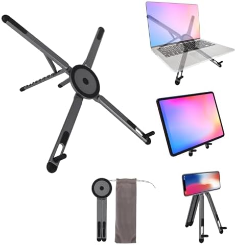 Multifunctional Magnetic Phone Stand, 8-Level Adjustable Height 4 in 1 Magnet Laptop Stand Foldable Portable Device Holder Compatible with Phone Laptops Tablets Desk & Car Use Accessories