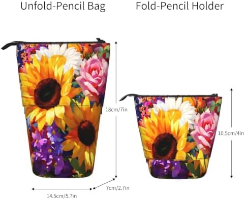 Sunflower Flower and American Flag Standing Pencil Case