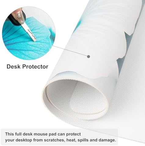 QiyI PU Leather Large Mouse Pad, Office Decor, 31.5" x 11.8", Blue Hibiscus