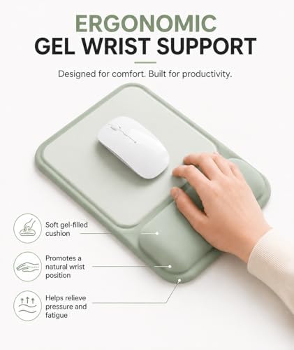 eulps Ergonomic Mouse Pad with Wrist Rest, Gel Mousepad with Soft Wrist Support, Non-Slip PU Base, Smooth Surface Mouse Pad for Wrist Pain Relief, Computer Laptop Office Home & Gaming (Sage Green)