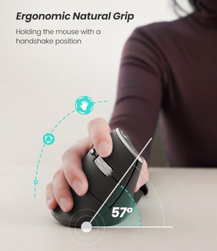 Nulea M510 Vertical Mouse Wireless, Ergonomic Mouse for Comfy Tracking, 3 Adjustable DPI (800-1200-1600), 2.4G Wireless Vertical Mouse with 6 Buttons, Compatible with Windows, Mac OS, Laptop, PC, Grey
