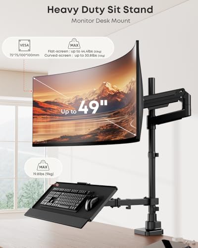 Heavy-Duty Monitor Arm with Keyboard Tray for 49" Screen,Hold up to 44.4lbs