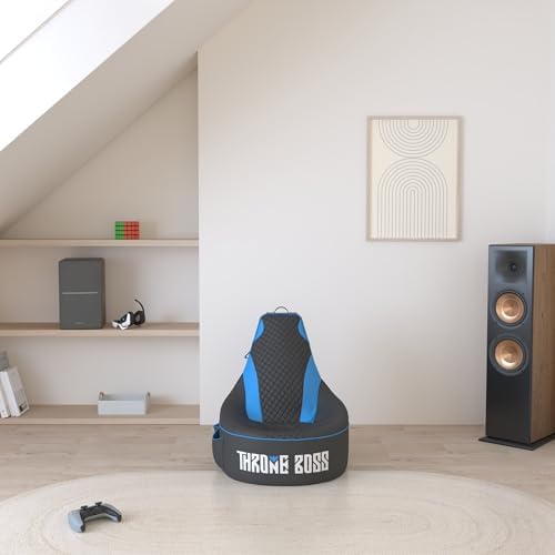 Gaming Bean Bag Chair Cover for Kids, High Back, Large Pockets, Blue