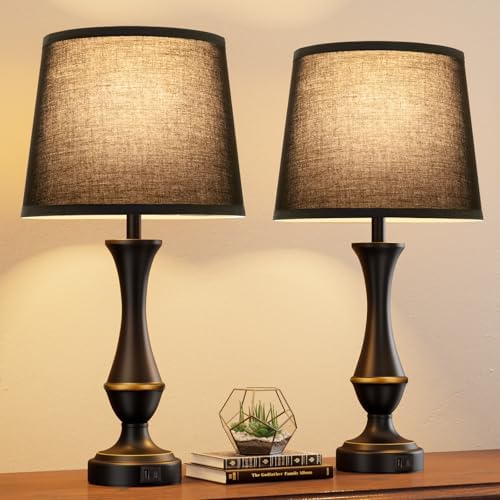 Touch Lamps for Nightstand, 3 Way Dimmable Lamps for Bedroom with USB C+A