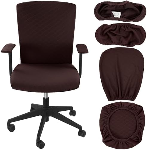 Tallew 4 Pcs Office Chair Covers Stretch Seat Armrest, Dark Brown