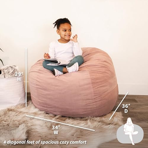 Big Joe Fuf 4Ft Foam Bean Bag Chair with Removable Cover for Kids, Teens, Desert Rose Lenox, Durable Woven Polyester, 4 Foot Large Reading and Gaming Seat