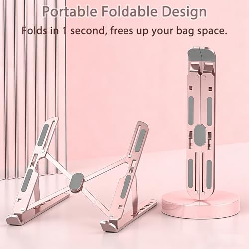 Ergonomic Foldable Computer Stand, 10-Level Height Adjustable Aluminum Laptop Stand, Compatible with 17.3 Inch Laptops, Tablets & Drawing Tablets, for MacBook, HP, Lenovo, Dell (Pink)