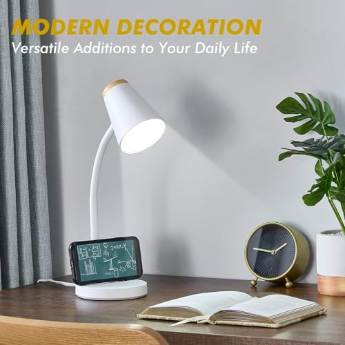 EJIAXIN Desk Lamp for College Dorm Room - Small LED Desk Lamp Touch Dimmable Reading Light for Home Office - Adjustable Flexible Gooseneck Table Lamp for Bedside Bedroom Nightstand White