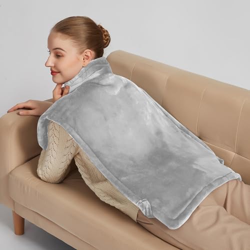 26" x 35" Flannel Neck&Shoulder&Back Heating Pad with 12 Temperature Settings&Countdown Timer, Pain Relief for Back/Neck/Shoulders/Menstrual Pain(Light Grey)