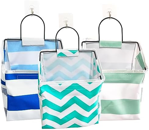 Wall-Hanging Storage Bags, Desktop Organizer Basket Cotton Linen Hanging Storage Basket for Kitchen,Bderoom,Living Room (#1 Streak-3Pack)