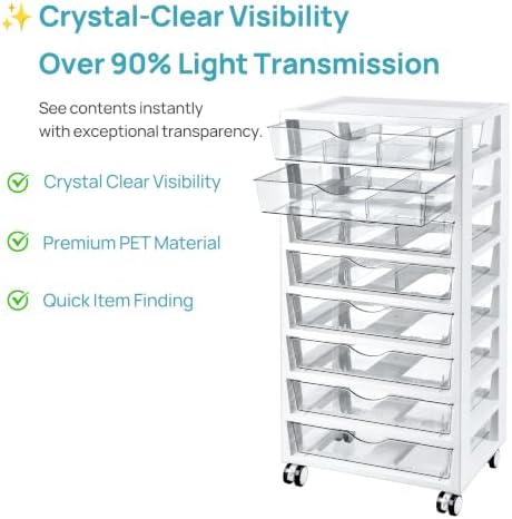 Vtopmart 8 Tier Rolling Cart with Drawers, Clear Plastic