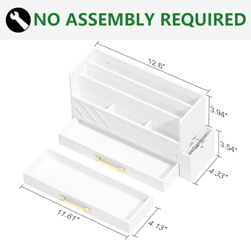 Bamboo Mail Organizer Countertop Pen Holder Wooden Desktop Storage Drawers