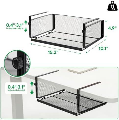 Black C-Clamp Under Desk Adjustable Carbon Steel Storage Organizer