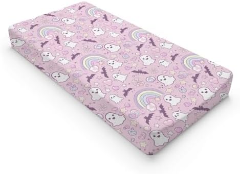 Cute Cartoon Halloween Theme Bats Rainbow Pattern Baby Changing Pad Cover, Unisex Fall Winter Holiday Nursery Diaper Changing Table Pad Mat Sheet for Boys Girls-16x32