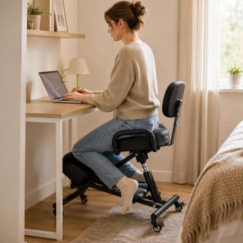 Ergonomic Kneeling Chair with Backrest, Improve Postures Thick Cushions