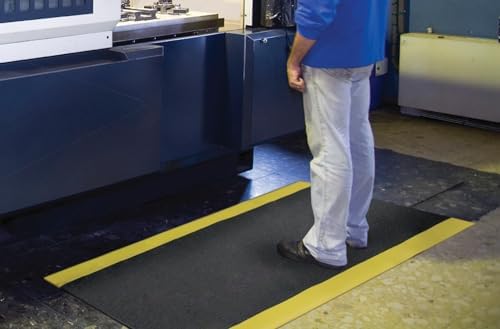 Wearwell Soft Step Light Duty Anti-Fatigue Mat - Black/Yellow. 3' W x 5' L x 3/8" Thickness. PVC Vinyl Sponge. Safety Rounded Edges. For Dry Areas in Light Industrial Applications (427.38x3x5BYL)