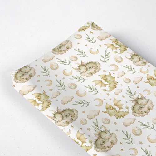 Cute Dragon Moon Stars Leaves Baby Changing Pad Cover,Unisex Dragon Nursery Diaper Changing Table Pad Mat Sheet for Boys Girls-16x32