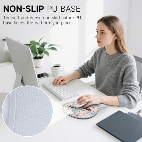 AUPET Ergonomic Mouse Pad with Gel Wrist Support – Non-Slip Mouse Mat with Comfortable Memory Gel Cushion – Relieves Wrist Pain – Designer Pattern for Home Office & Gaming (Colorful Daisy)