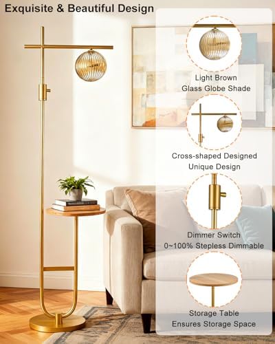 66-Inch Floor Lamp with Table Dimmable Corner Reading Lamp G9 Bulb Included