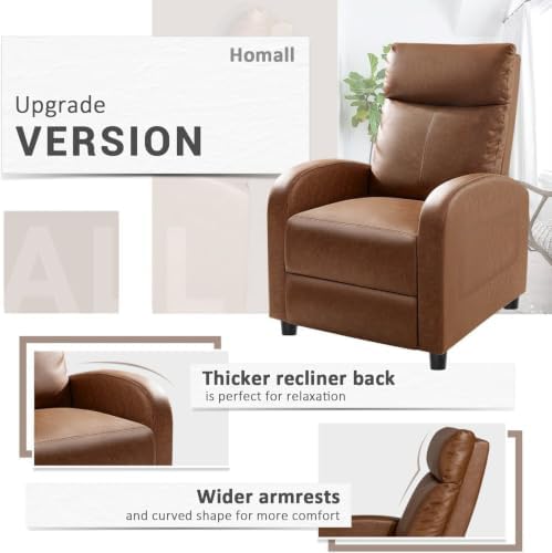 Homall Recliner Chair, Recliner Sofa PU Leather for Adults, Khaki Recliners